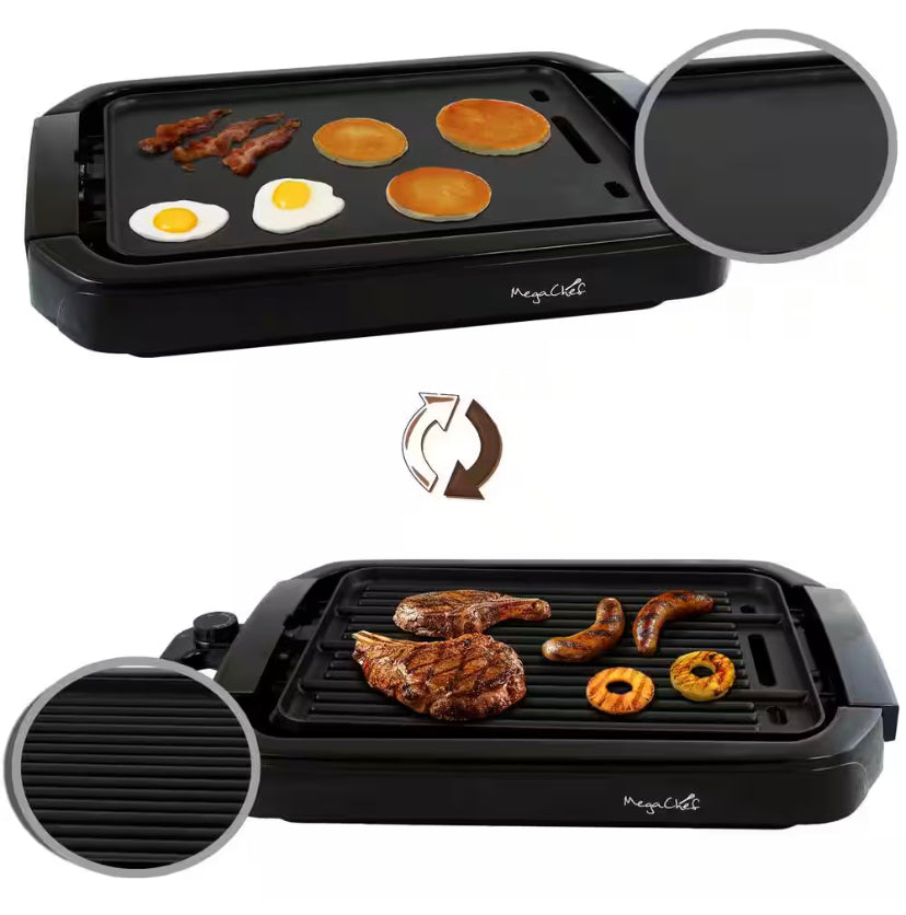 MegaChef 165 sq. in. Black Reversible Indoor Grill and Griddle