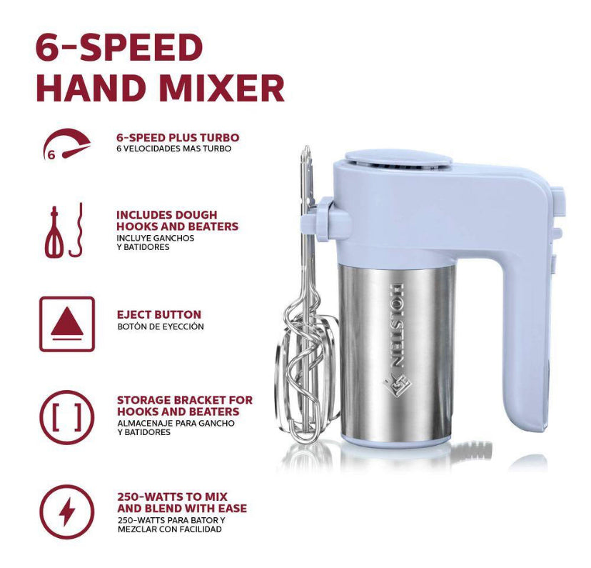 HOLSTEIN HOUSEWARES 6-Speed 250-Watt Lavender Hand Mixer with Turbo Function