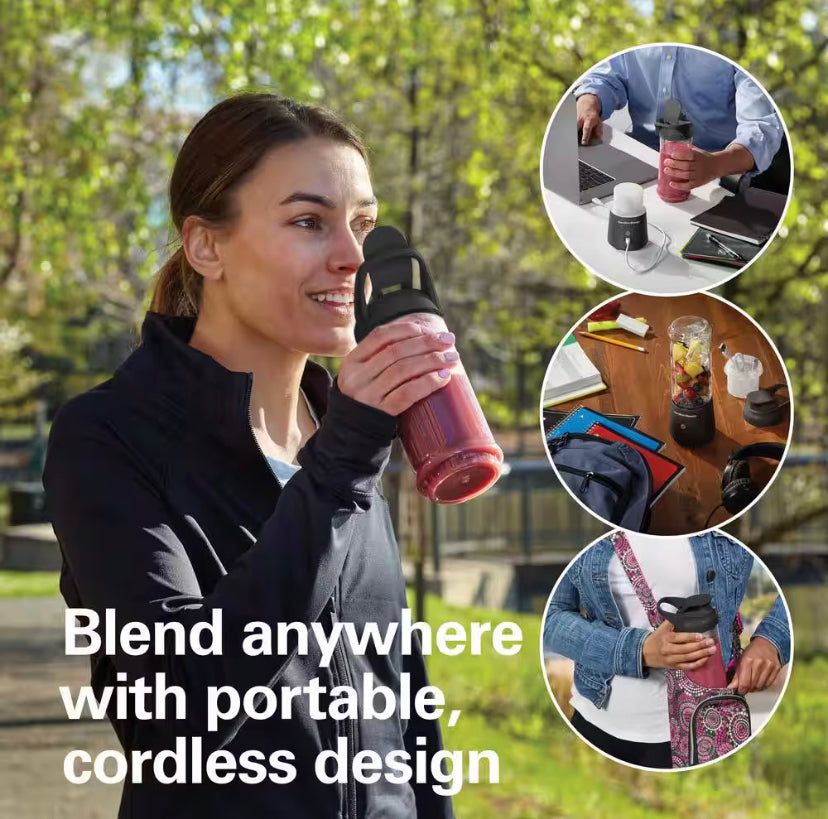 Hamilton Beach Blend Now 16 oz. Single Speed Black Cordless Portable Blender with Travel Lid