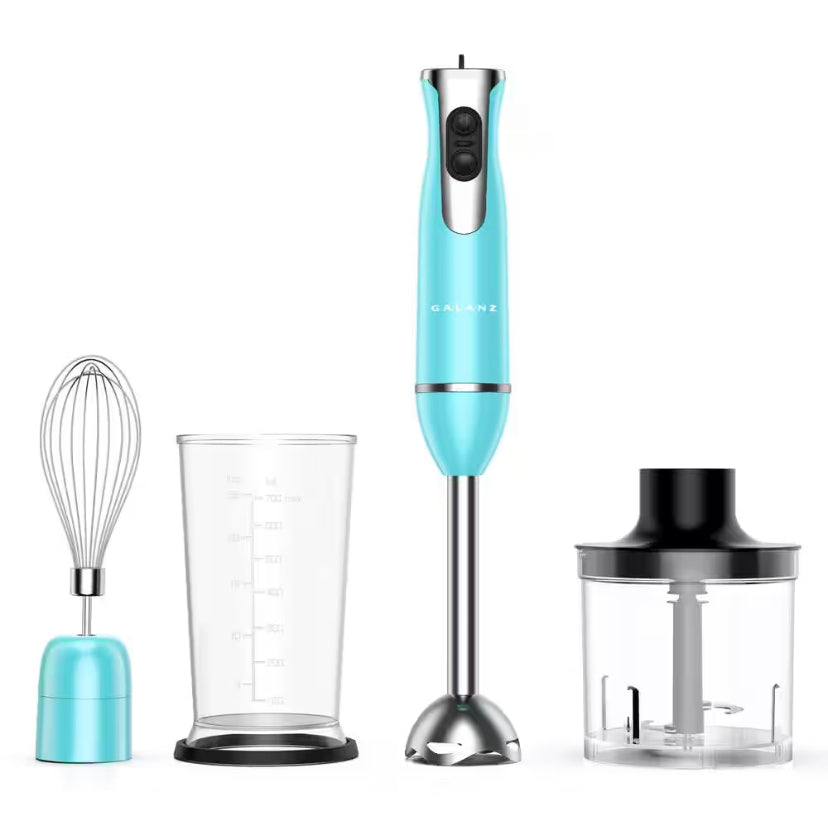 Galanz 2-Speed Retro Blue Immersion Blender with Whisk and Chopper Attachments