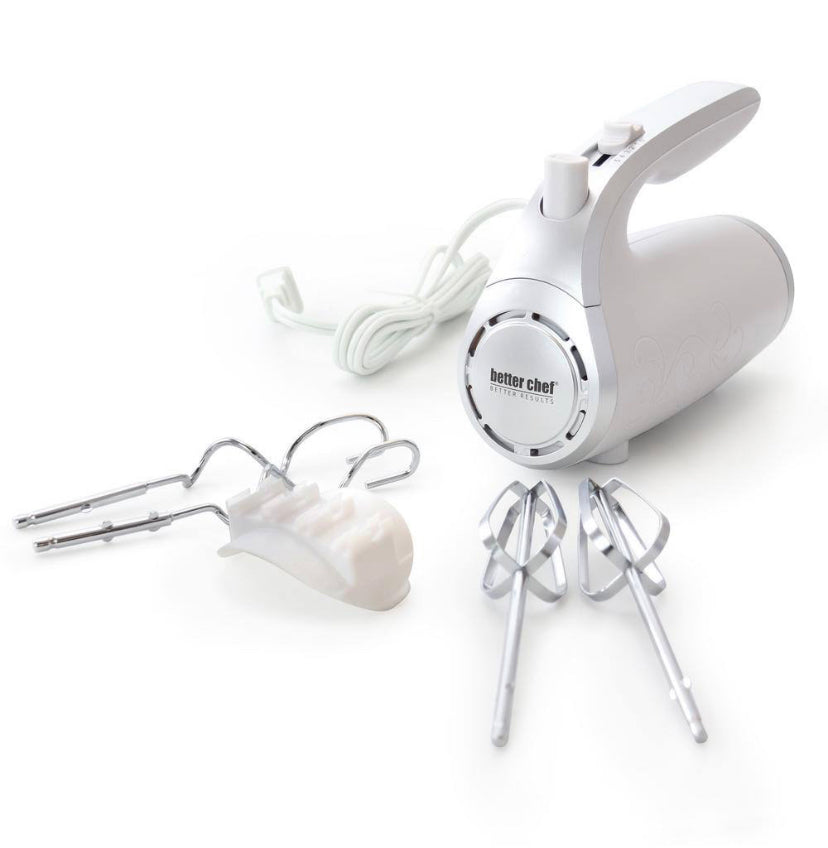 Better Chef 5-Speed 150-Watt White Hand Mixer with Silver Accents