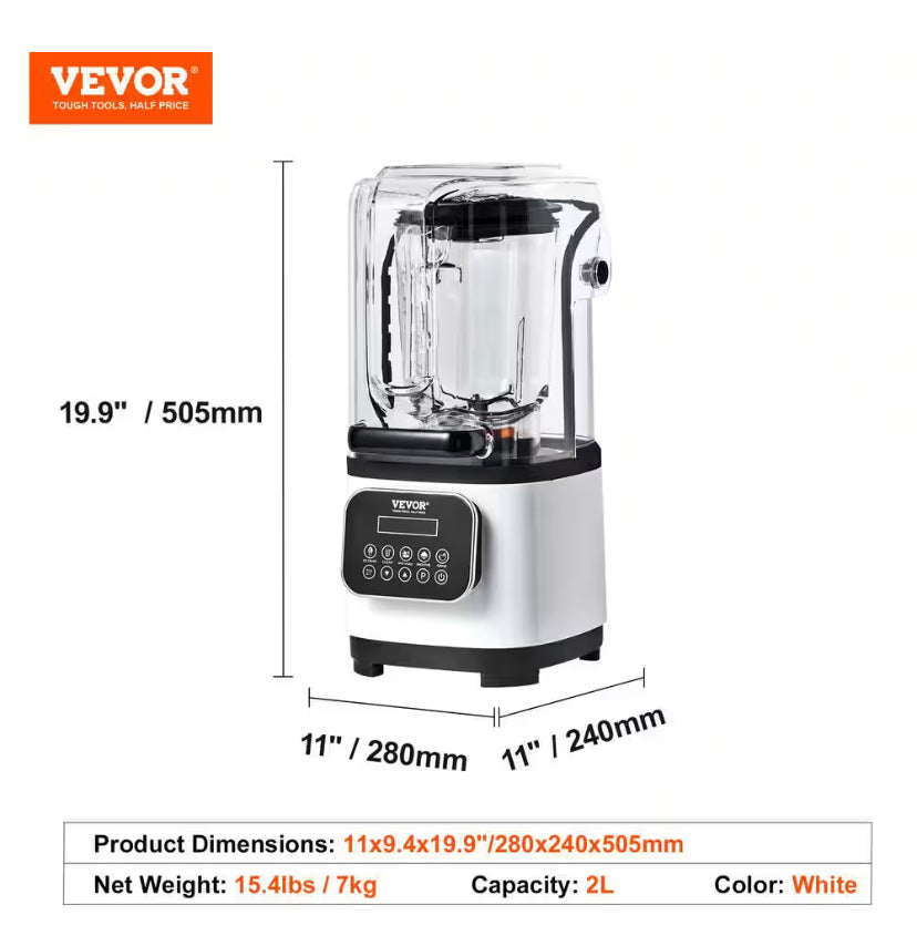 VEVOR Commercial Countertop Blenders, 68 oz. Glass Jar Blender Combo, Stainless Steel 9-Speed and 5-Functions Blender, White