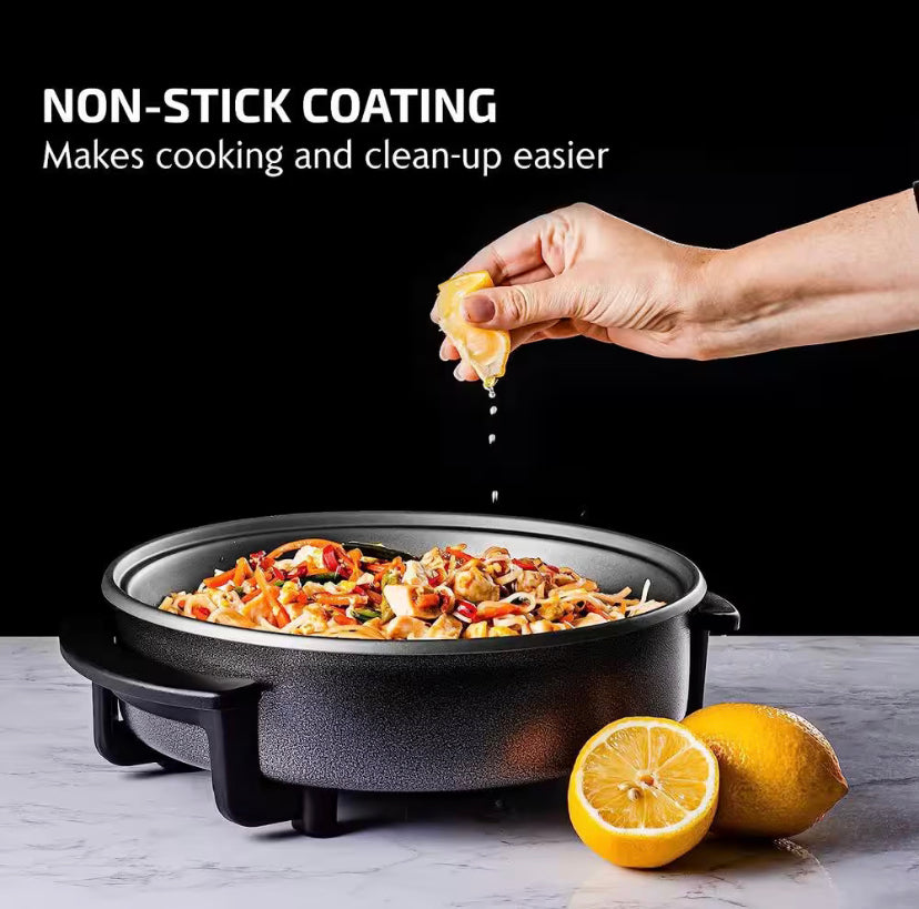 OVENTE 113 Sq. In. Black Electric Skillet with Nonstick Coating, Frying Pan with Tempered Glass Lid
