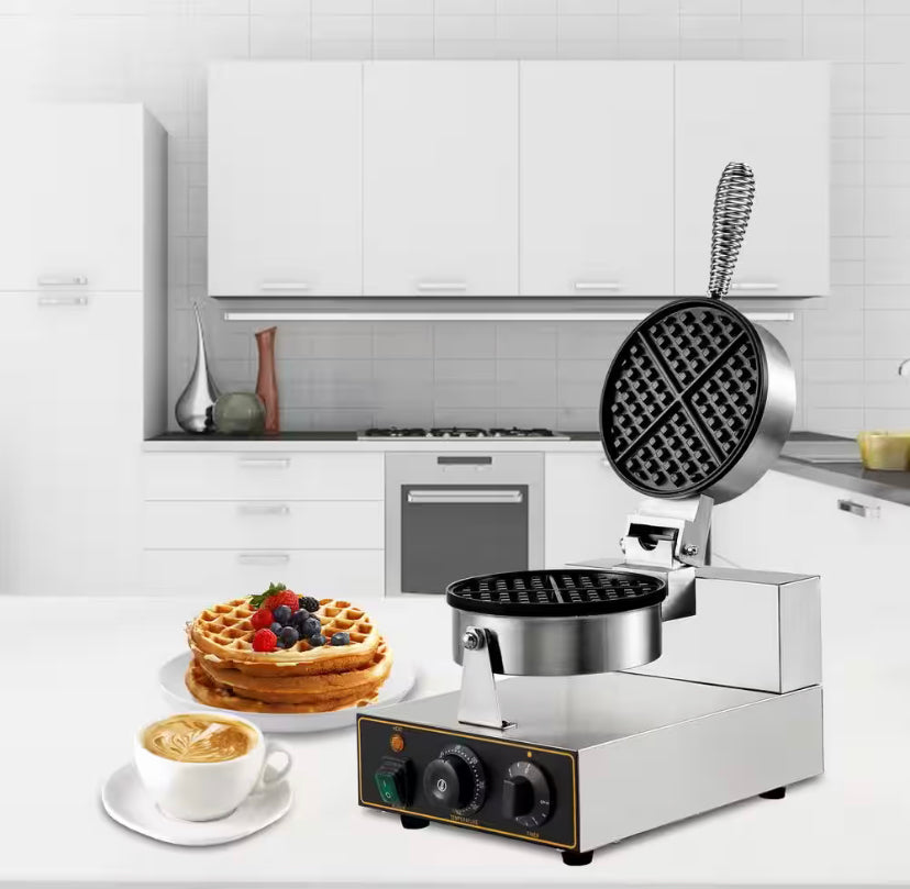 VEVOR 1100 W Commercial Round Waffle Maker Stainless Steel Nonstick Belgian Waffle Maker Temperature and Time Control