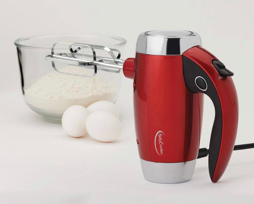 Betty Crocker 7-Speed Red Hand Mixer with Mini Stand