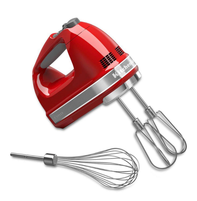 KitchenAid 7-Speed Empire Red Hand Mixer with Beater and Whisk Attachments
