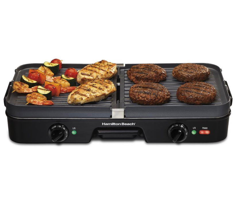 Hamilton Beach 3 in 1 180 sq. in. Black Indoor Grill with Removable Grids