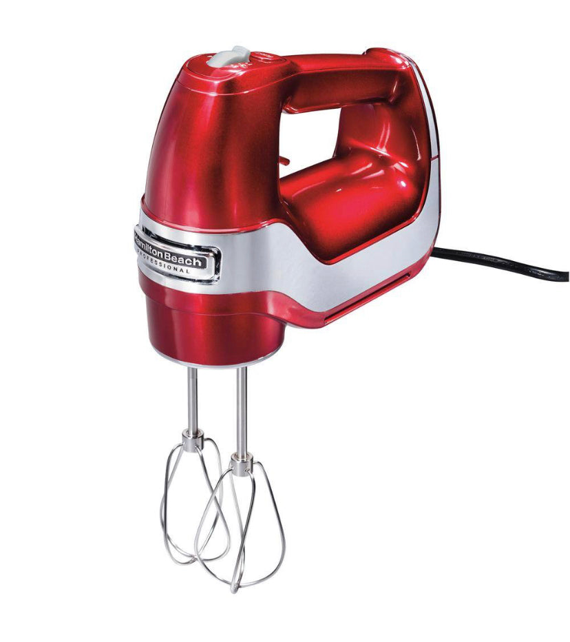 Hamilton Beach Professional 5-Speed Red Hand Mixer with Stainless Steel Attachments and Snap-On Storage Case