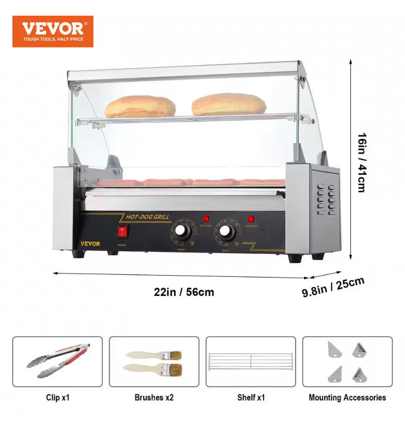 VEVOR Hot Dog Roller 5 Rollers 12 Hot Dogs Capacity Stainless Sausage Grill Cooker Machine, ETL Certified