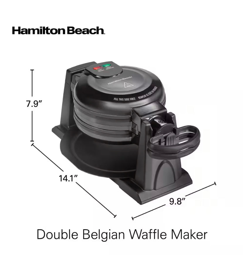 Hamilton Beach 1300 W Double Waffle Black Rotating Belgian Waffle Maker with Removable Plates