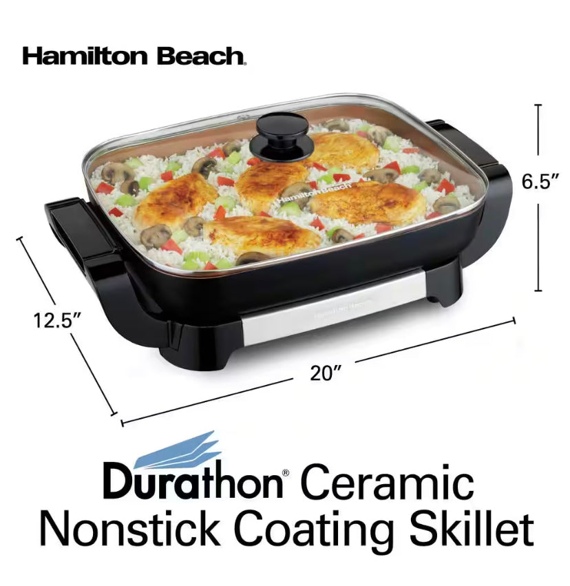 Hamilton Beach Durathon Ceramic 180 in. Black Electric Skillet with Removable Pan