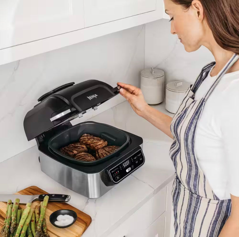 NINJA Foodi 5-in-1 Indoor Grill with 4 Qt. Air Fryer, Roast, Bake, Dehydrate and Cyclonic Grilling (AG301)