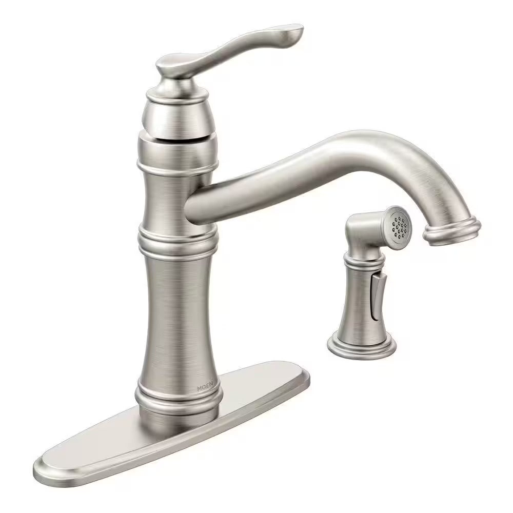 MOEN Belfield Single-Handle Standard Kitchen Faucet with Side Sprayer in Spot Resist Stainless