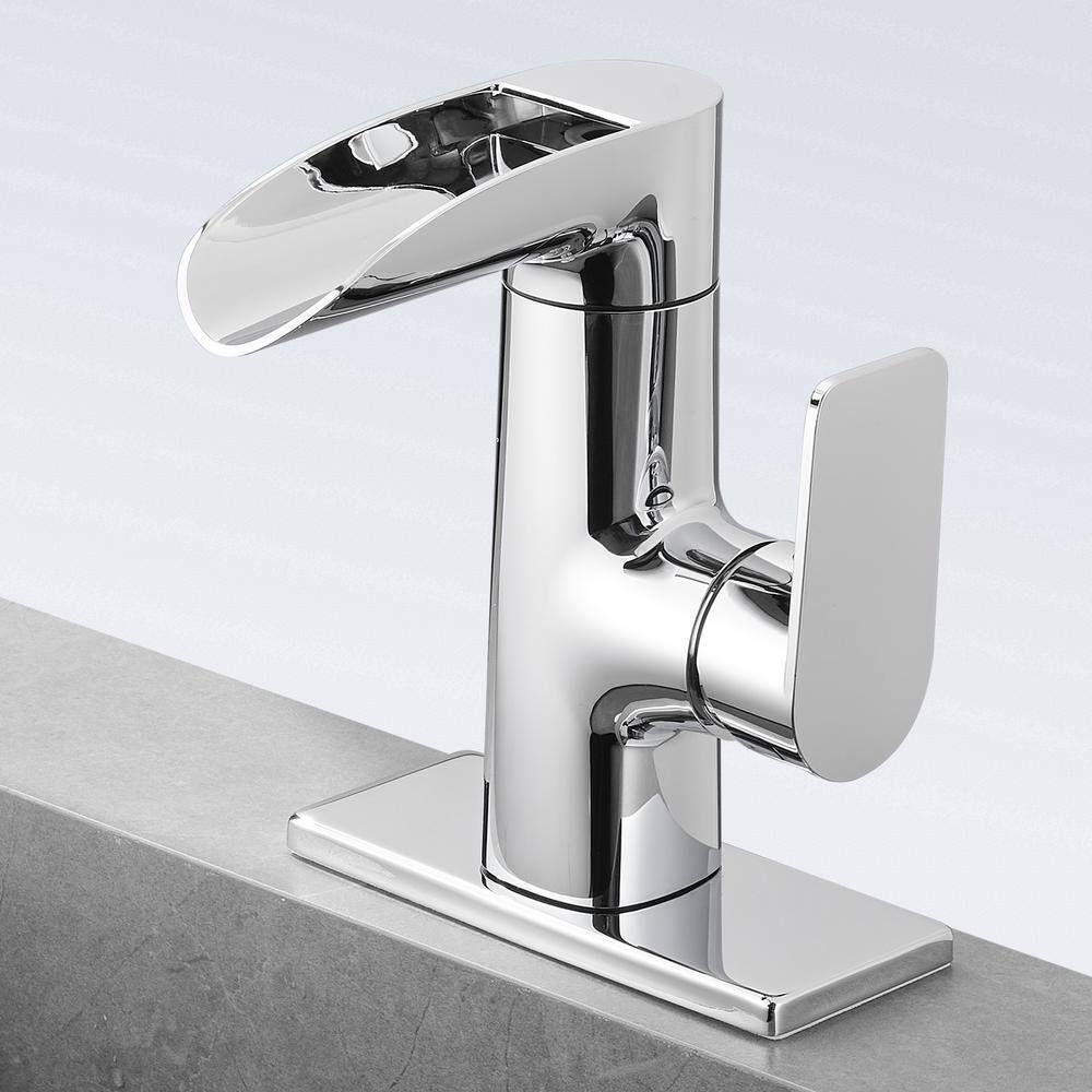 Zalerock Waterfall Single Handle Single Hole Bathroom Faucet in Chrome