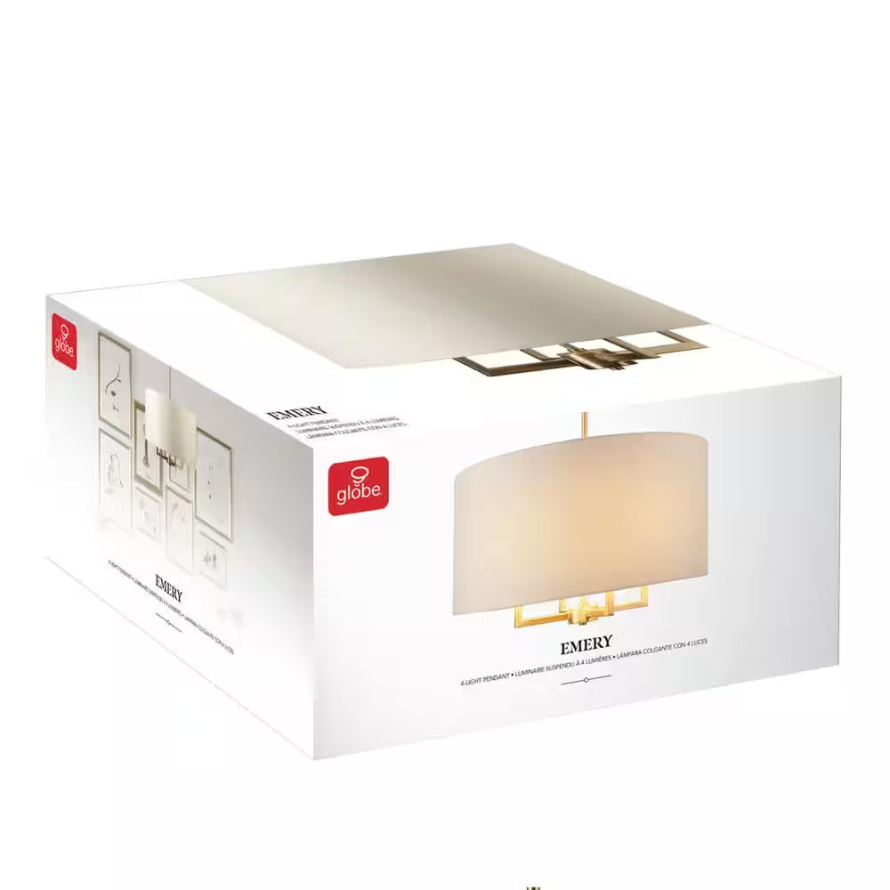 Globe Electric Emery 4-Light Matte Brass Pendant Light with Beige Fabric Shade