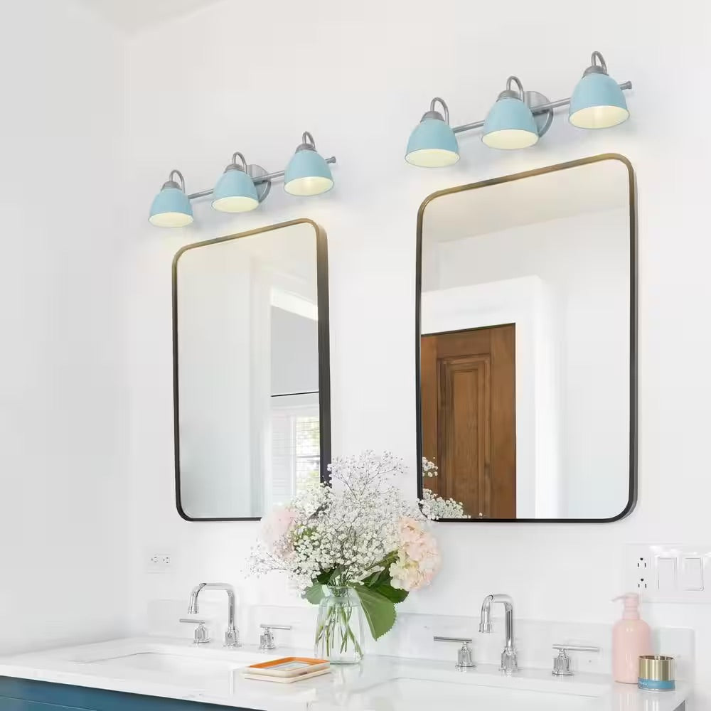 Uolfin Modern Transitional Bathroom Vanity Light, 3-Light Contemporary Wall Sconces Lighting with Blue Bowl Shades