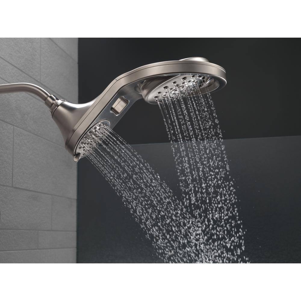 Delta HydroRain Two-in-One 5-Spray 7.9 in. Double Wall Mount Fixed Shower Head in Stainless