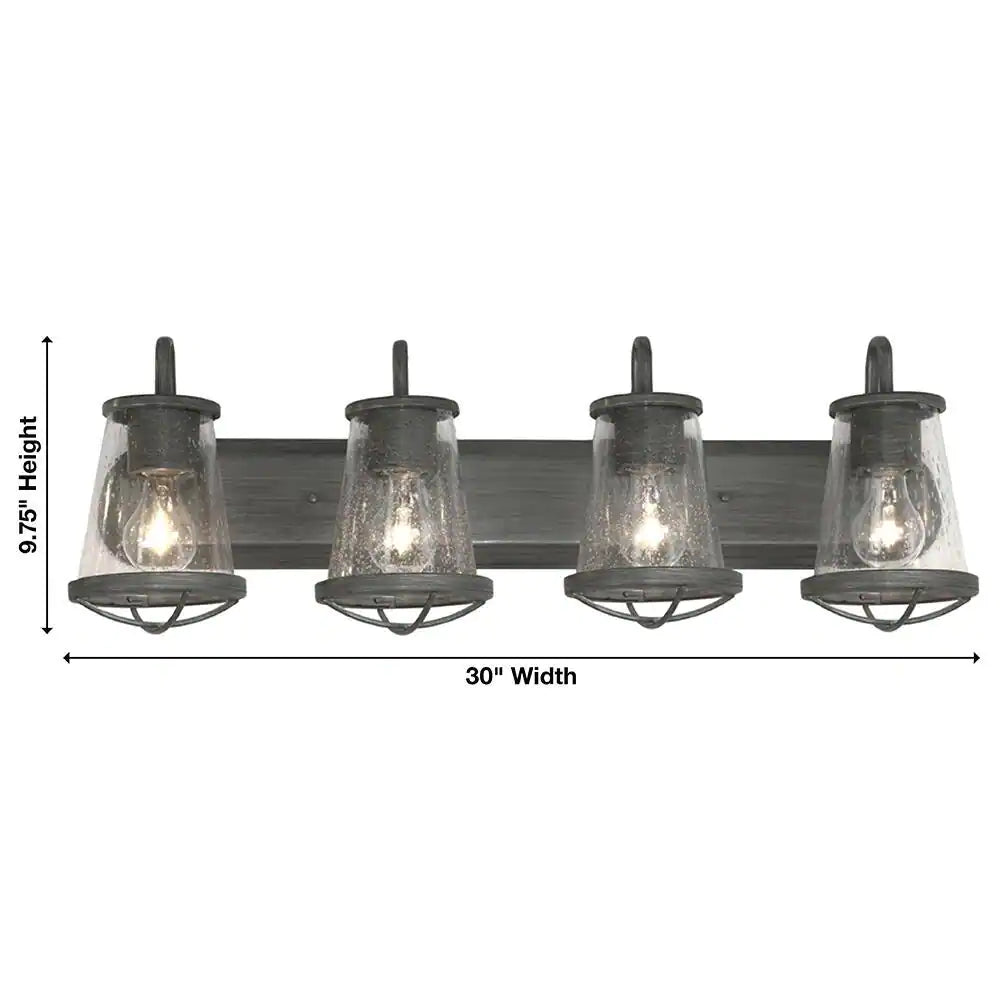 Home Decorators Collection Georgina 30 in. 4-Light Weathered Iron Industrial Bathroom Vanity Light with Clear Seeded Glass Shades