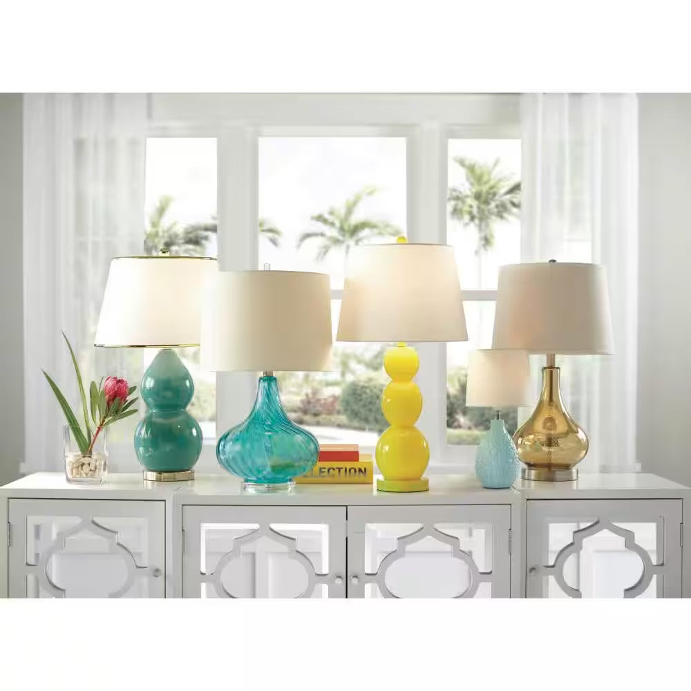 Elegant Designs 24 in. Light Blue Glass Table Lamp with Fabric Shade
