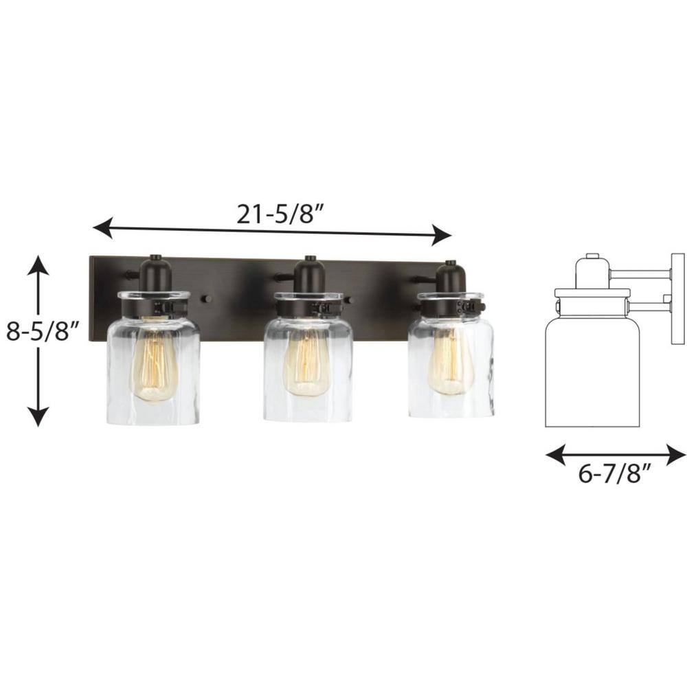 Progress Lighting Calhoun Collection 21-5/8 in. 3-Light Antique Bronze Clear Glass Farmhouse Urban Industrial Bathroom Vanity Light