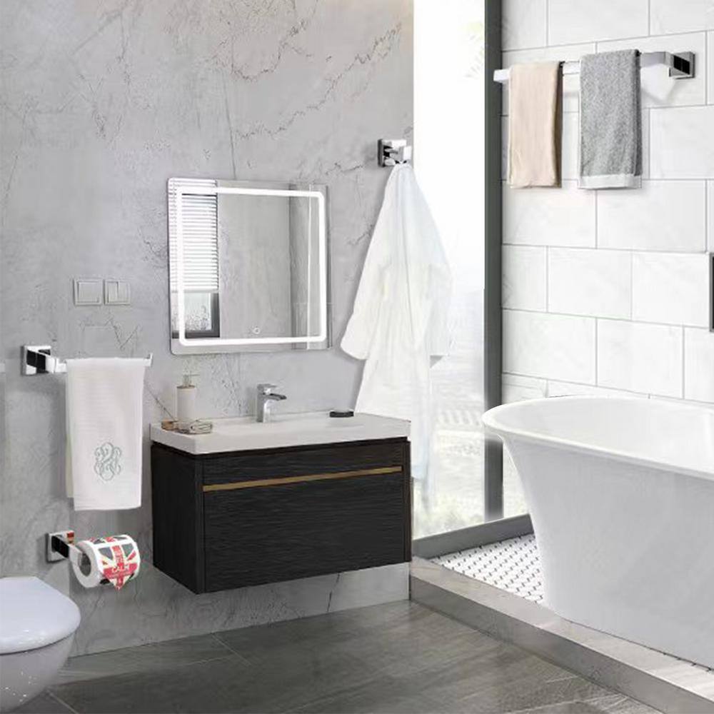 Interbath 5-Piece Bath Hardware Set with Towel Bar Toilet Paper Holder Double Towel Hook in Stainless Steel Chrome