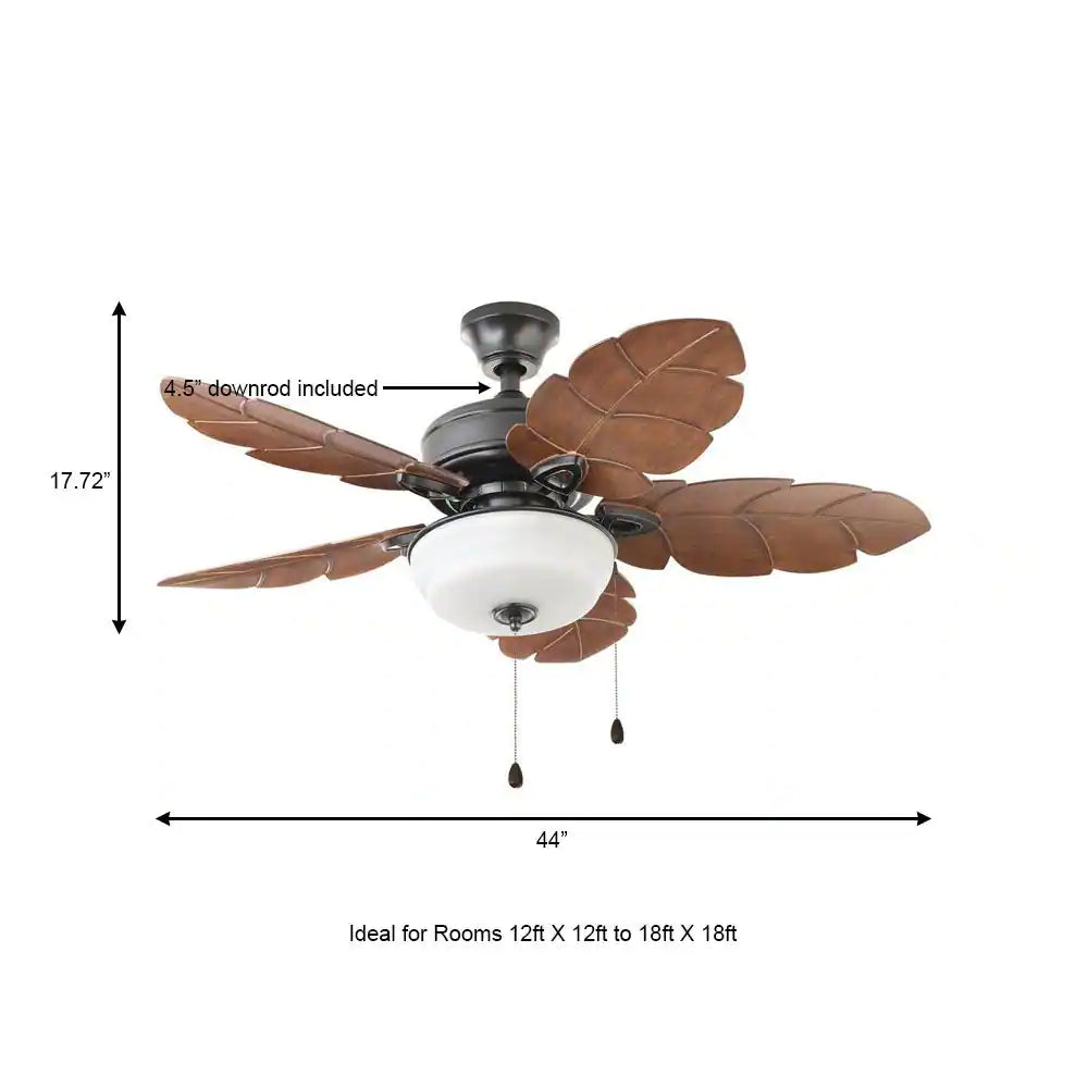 Home Decorators Collection Palm Cove 44 in. Indoor/Outdoor LED Natural Iron Ceiling Fan with Light Kit, Downrod and Reversible Motor