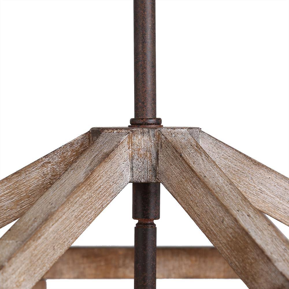 LNC Rustic Drum Bronze Wood Semi-Flush Mount, Industrial Geometric 3-Light Farmhouse Candlestick Antique Ceiling Lighting