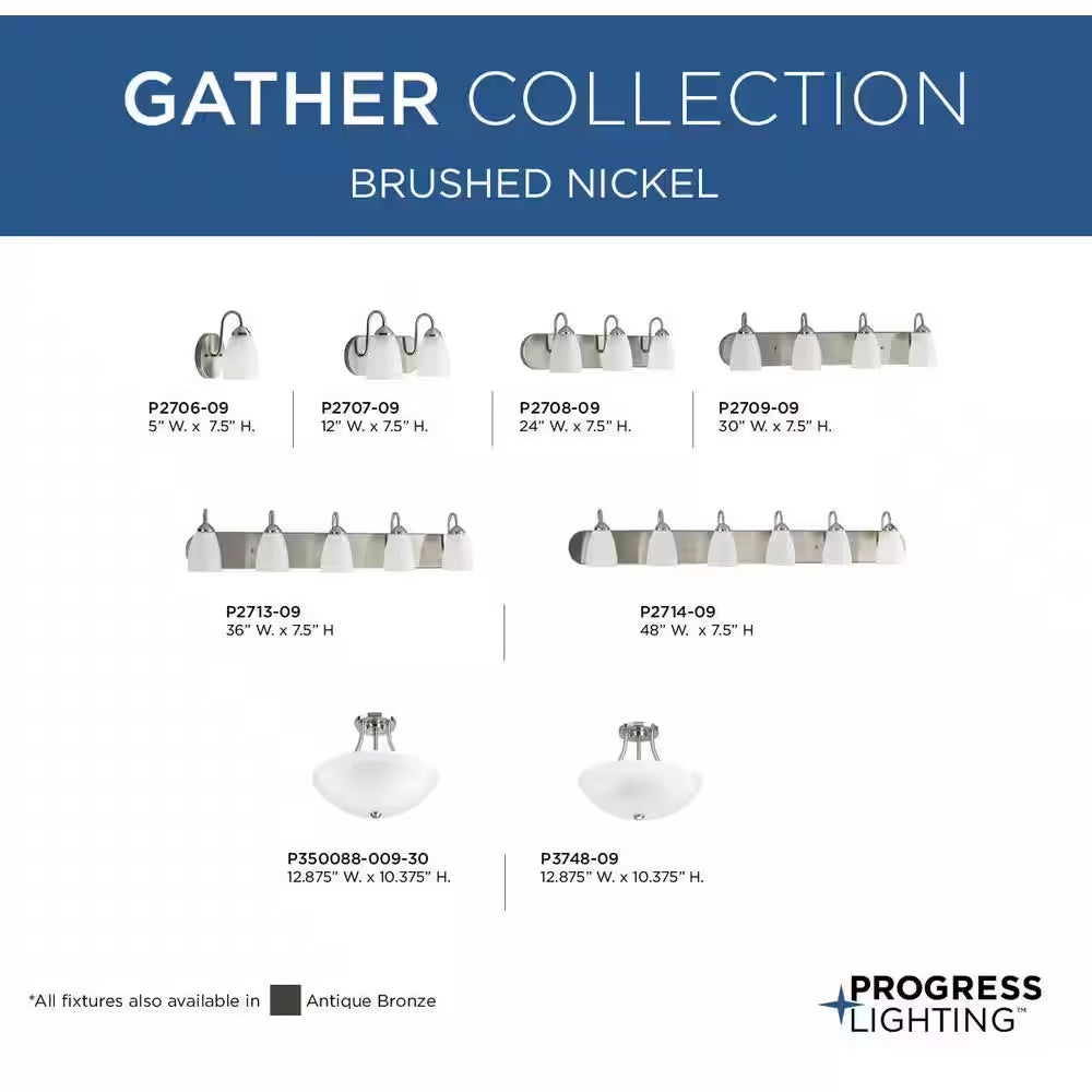 Progress Lighting Gather Collection 12.5 in. 2-Light Brushed Nickel Semi-Flush Mount
