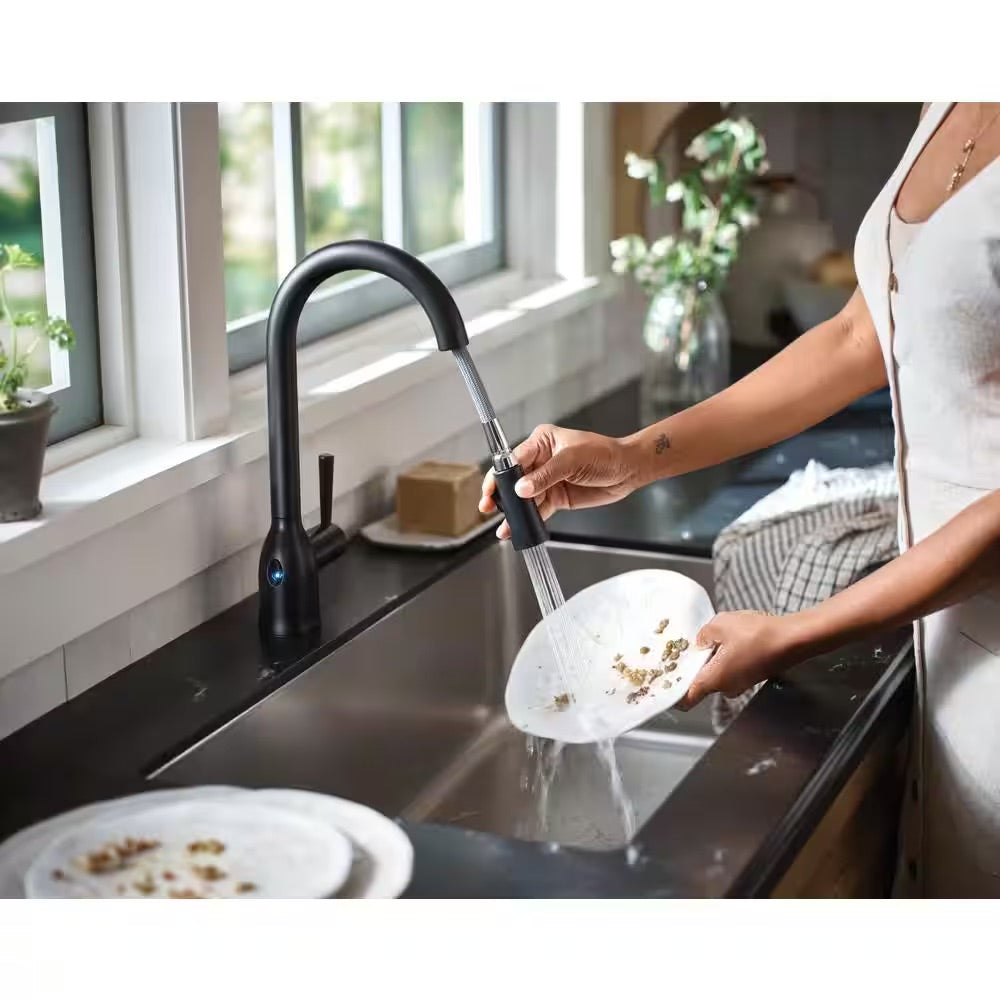 MOEN Adler Touchless Single-Handle Pull-Down Sprayer Kitchen Faucet with MotionSense Wave and Power Clean in Matte Black