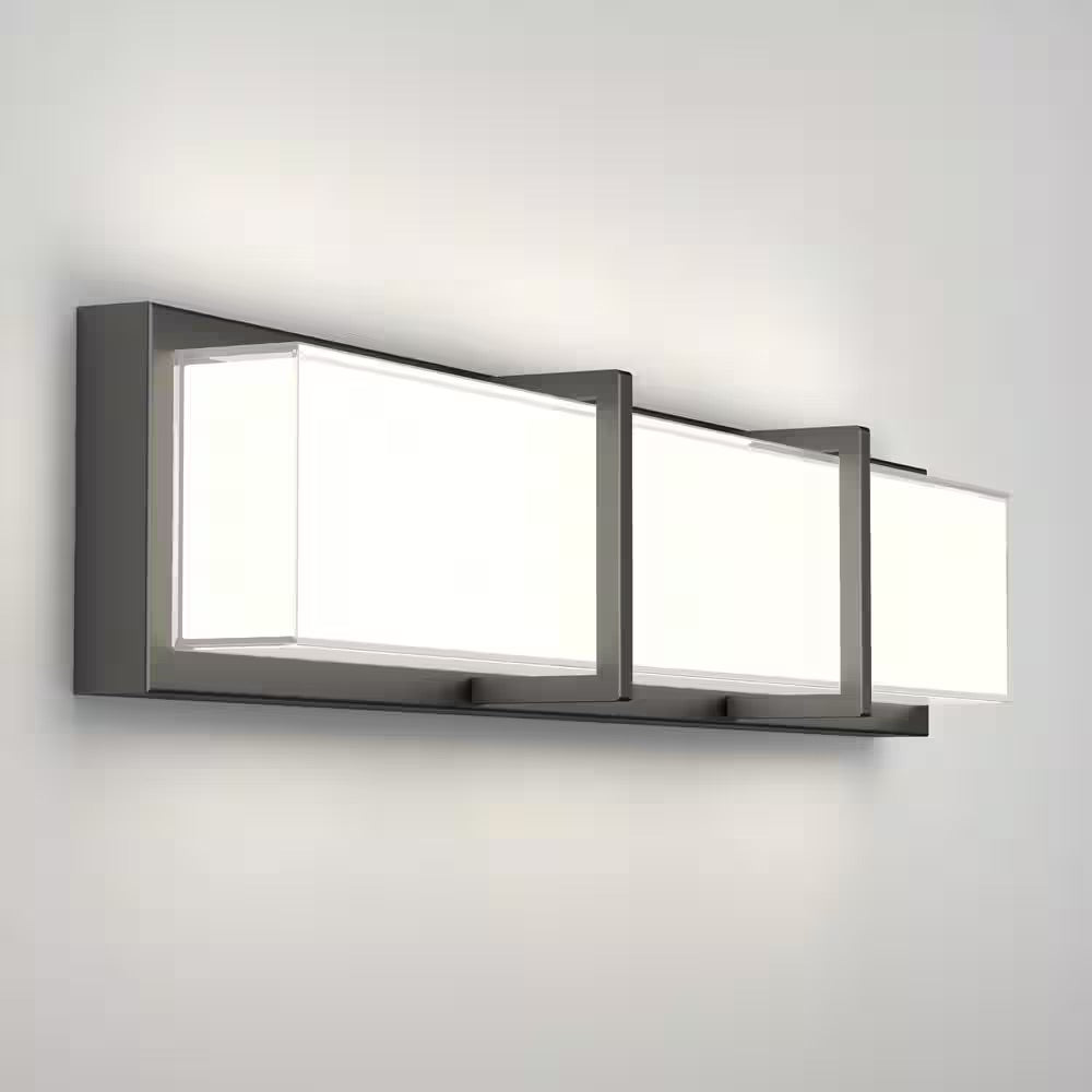Artika Subway 27 in. 1-Light Integrated LED Matte Black Modern Vanity Light Wall Fixture for Bathroom Mirror with Frosted Glass