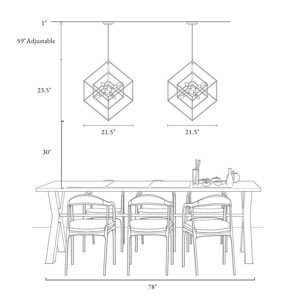 LNC Black Sputnik Candlestick Island Chandelier, Linear Square Modern Industrial 6-Light Gold Nested Cage Pendant Light