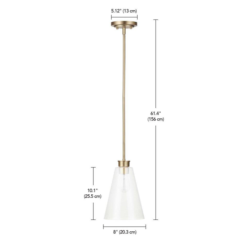 Globe Electric Gizele 1-Light Brass Pendant Light with Seeded Glass Shade, Vintage Edison Incandescent Bulb Included