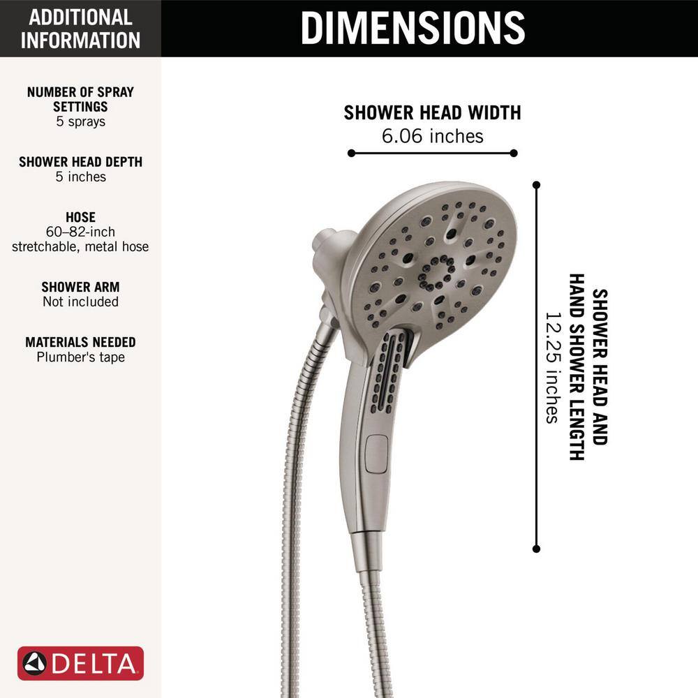 Delta In2ition 5-Spray Patterns 2.5 GPM 6.25 in. Wall Mount Dual Shower Heads in Lumicoat Stainless
