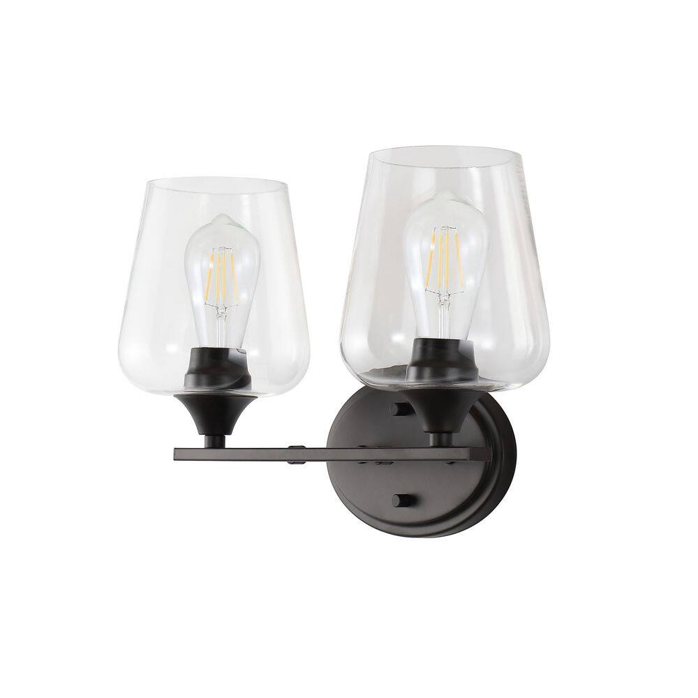 JONATHAN Y Jayne 15.75 in. 2-Light Oil Rubbed Bronze Iron/Glass Cottage Rustic LED Vanity Light