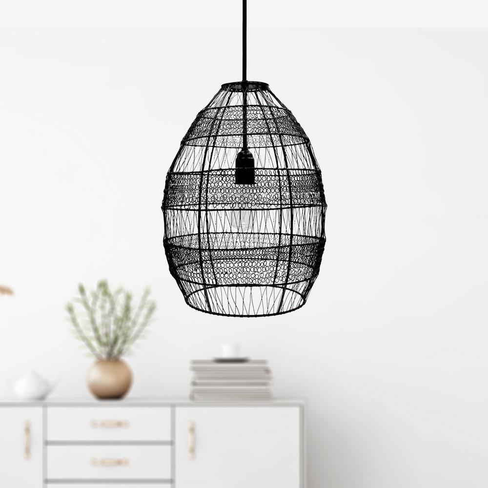 River of Goods 1-Light Black Pendant with Oversized Woven Shade