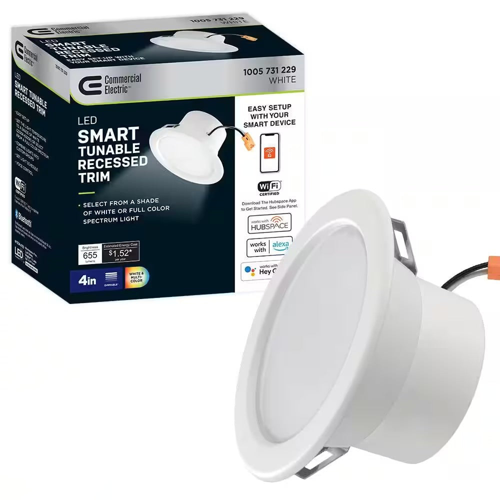Commercial Electric 4 in. Smart Color Selectable CCT Integrated LED Recessed Light Trim Powered by Hubspace