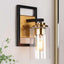 Zevni Cucko 1-Light Brass Gold Modern Indoor Wall Sconce, Black Bathroom Vanity Light, Cylinder Seeded Glass Wall Light,
