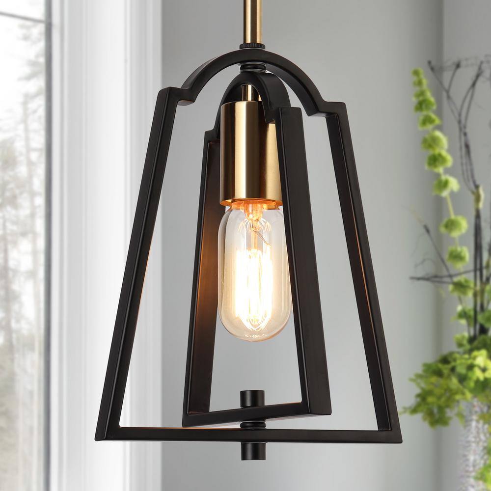 Zevni 1-Light Black Farmhouse Mini Pendant Light, Modern Brass Gold Pendant Hanging Light Metal Caged