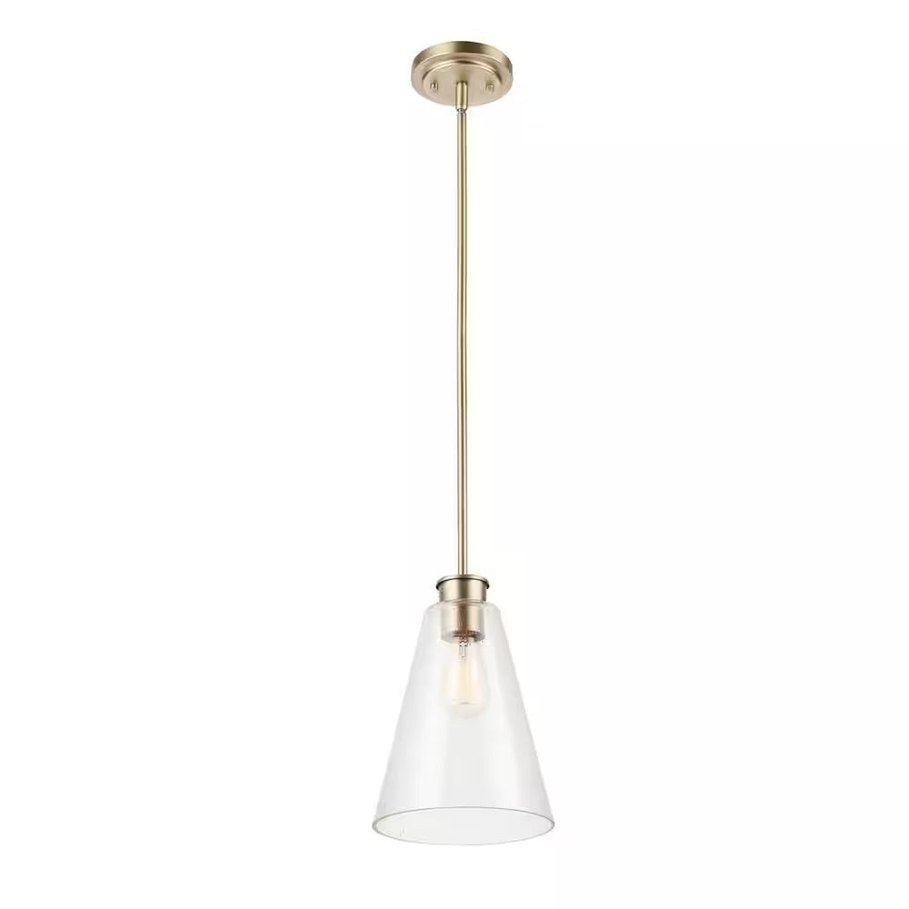 Globe Electric Gizele 1-Light Brass Pendant Light with Seeded Glass Shade, Vintage Edison Incandescent Bulb Included