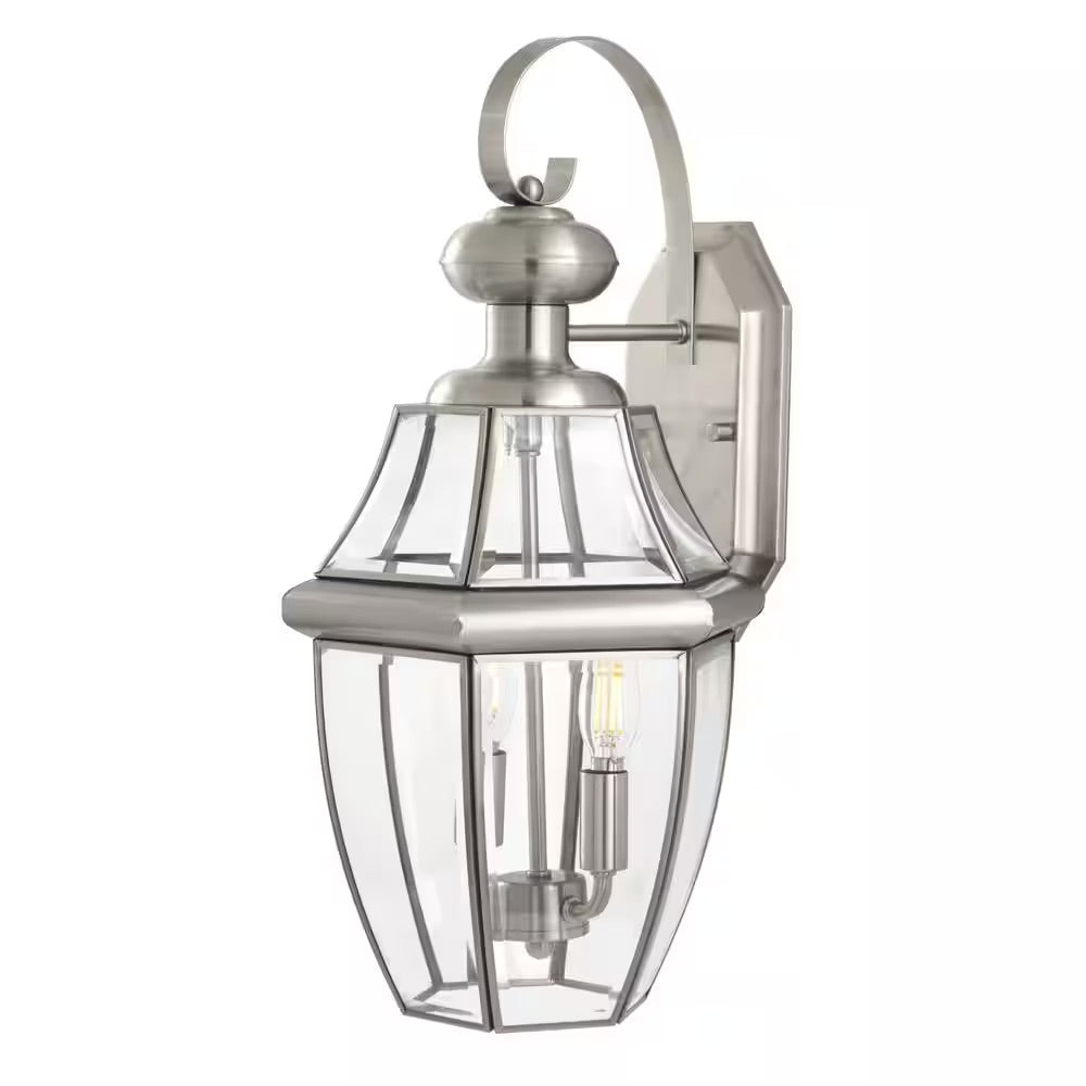 Hampton Bay Highstone 2-Light Stainless Steel Hardwired Outdoor Large Coach Light Wall Sconce