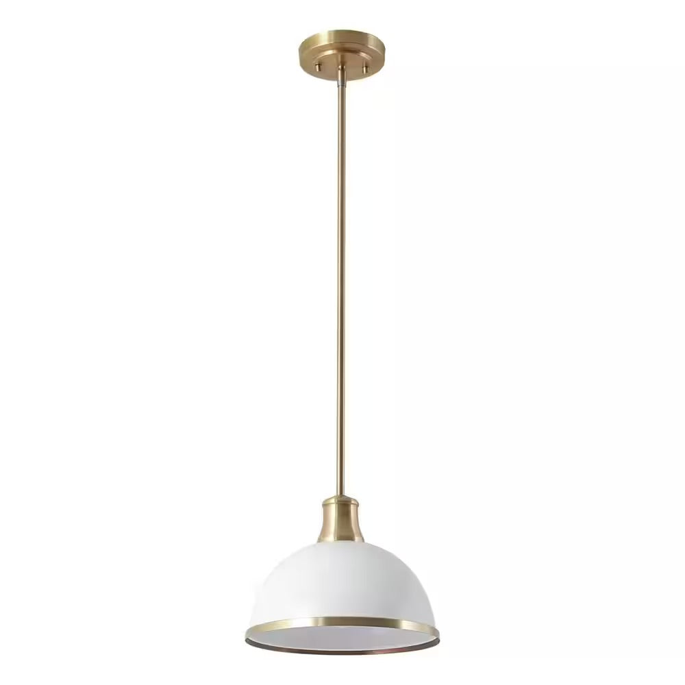 Globe Electric Beckett 1-Light Matte White Pendant Light with Metal Shade and Matte Brass Accents