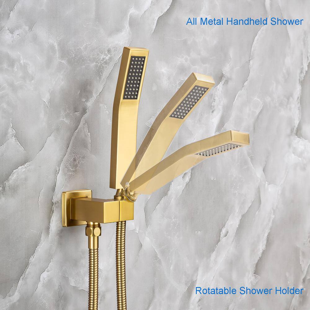 rainlex 10 in. Shower Head Single-Handle 1-Spray Square High Pressure Shower Faucet in Gold Color (Valve Included)