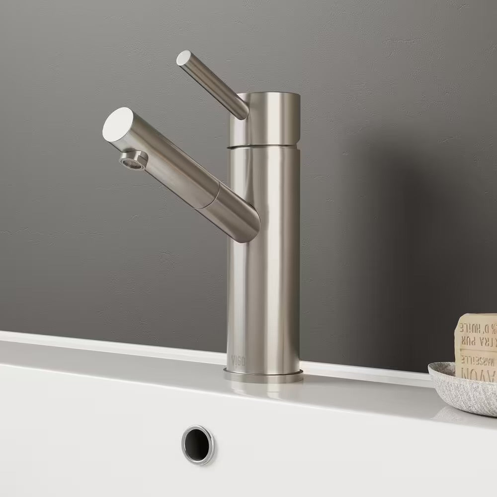 VIGO Noma Single Handle Single-Hole Bathroom Faucet in Brushed Nickel