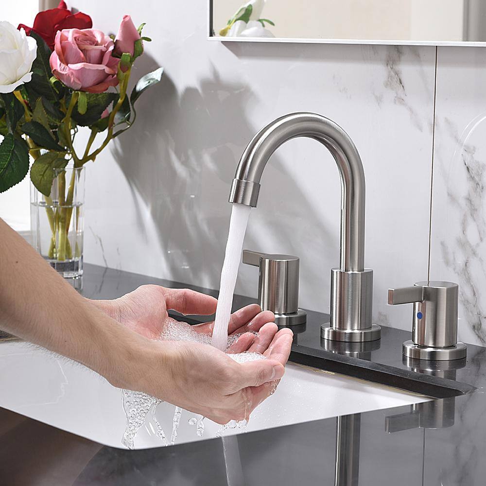 Phiestina 8 in. Widespread 2-Handle 3-Hole Bathroom Faucet with Metal Pop-Up Drain in Brushed Nickel