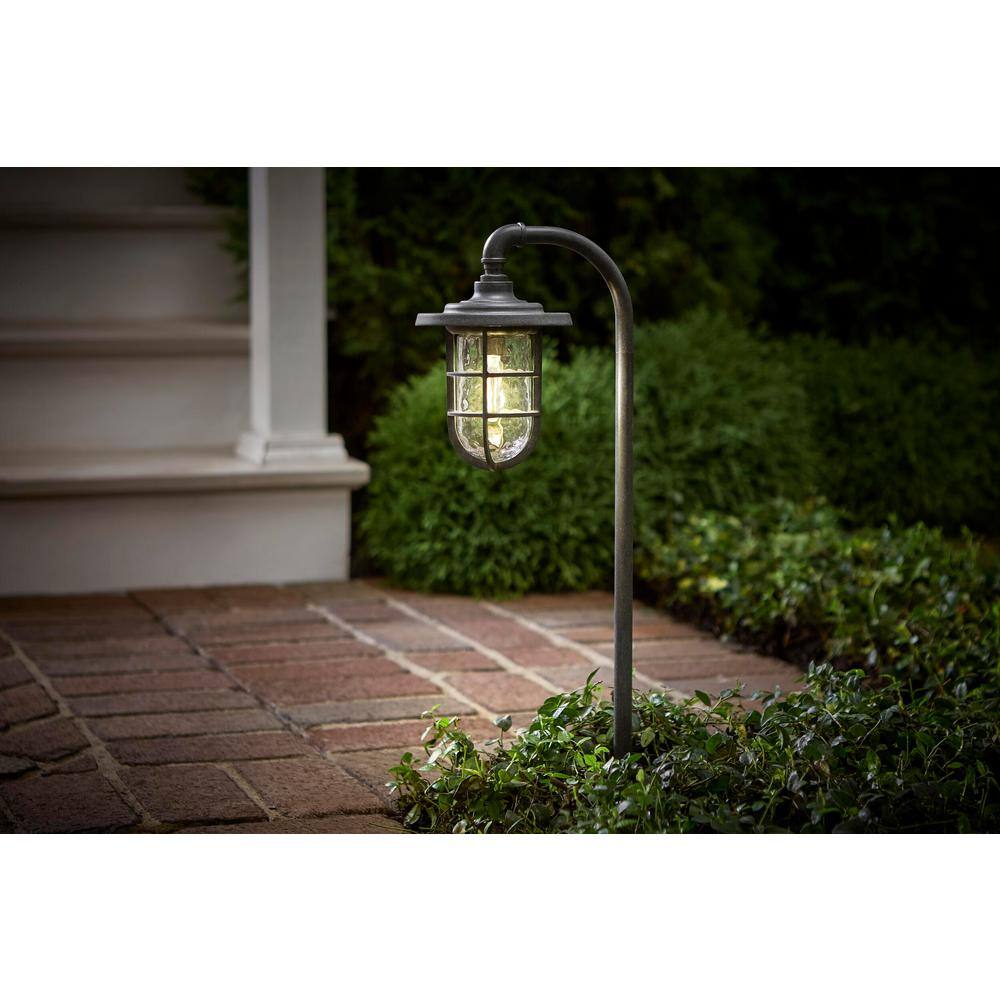 Hampton Bay Greenwood Low Voltage Zinc LED Path Light with Water Glass Shade