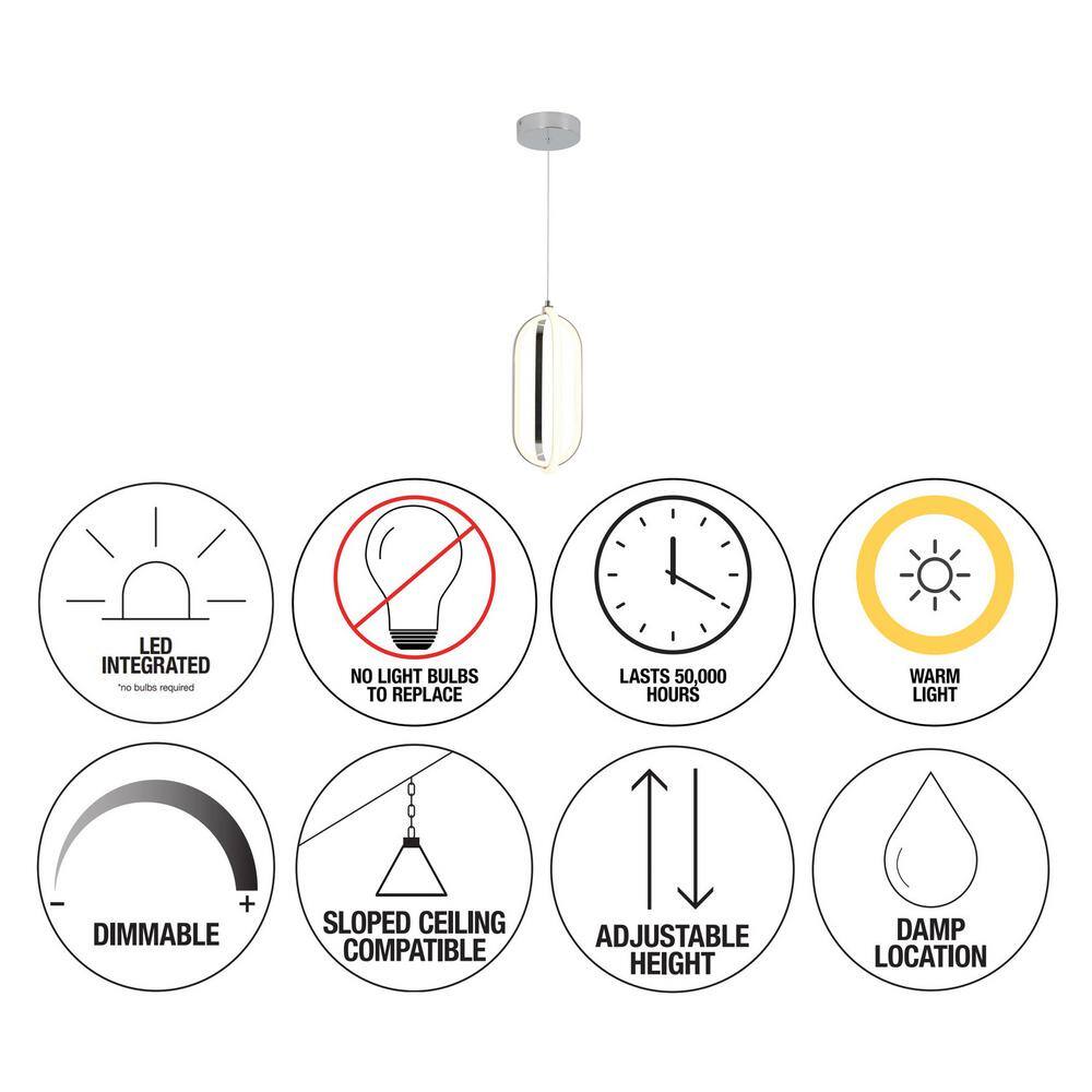 Artika Arlo 24-Watt Integrated LED Chrome Modern Hanging Mini Pendant Light for Kitchen Island and Living Room