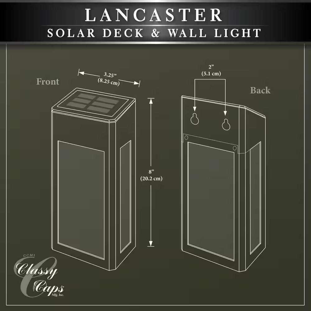 CLASSY CAPS Lancaster 4 Lights Black Cast Aluminum Solar Integrated LED Outdoor Wall Mount Sconce 2700K (4-Pack)