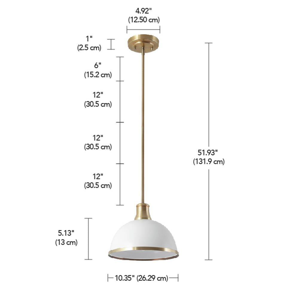 Globe Electric Beckett 1-Light Matte White Pendant Light with Metal Shade and Matte Brass Accents