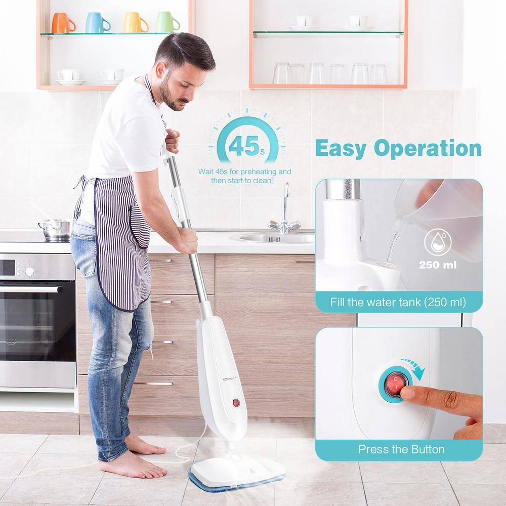 Costway 1100-Watt Electric Steam Mop Floor Steam Cleaner with Water Tank for Hardwood Carpet White and Green
