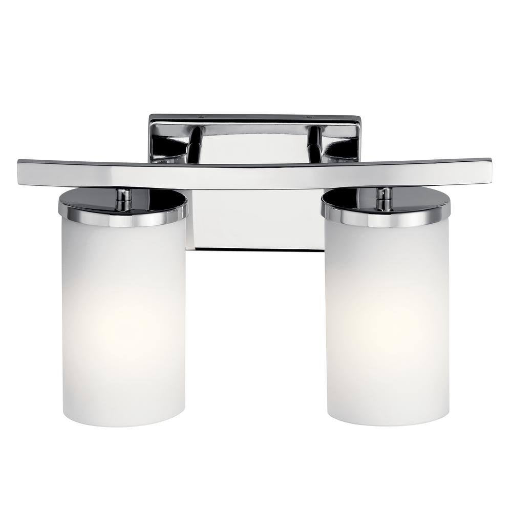 KICHLER Crosby 2-Light Chrome Bathroom Vanity Light with Satin Etched Opal Glass